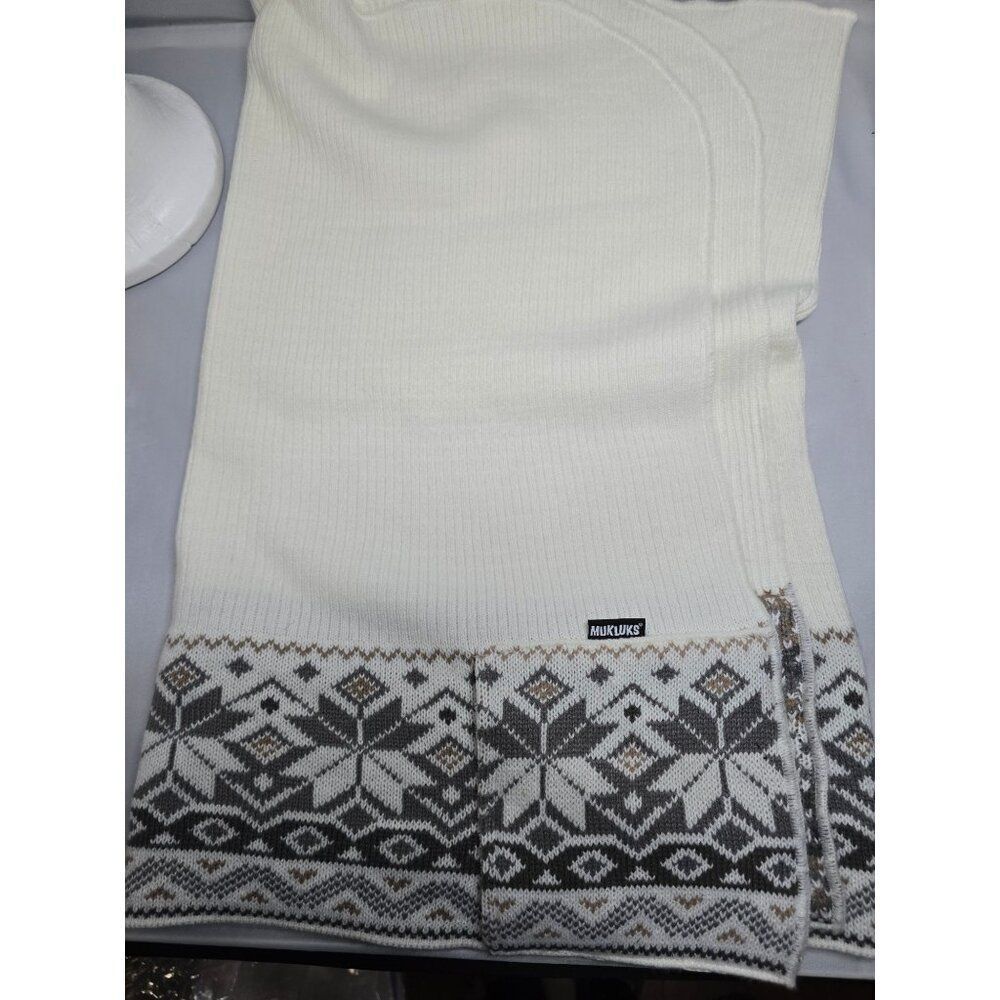 Muk Luks Womens Nordic Knit Scarf Cream/Brown Winter Warm Soft Stylish boho